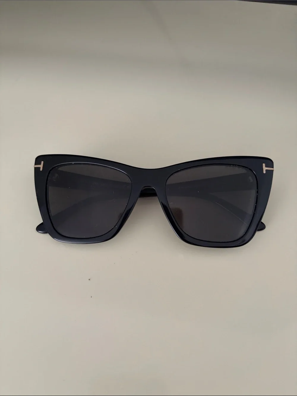 Tom Ford Poppy Black Square Cat-Eye Sunglasses with muted Gold Accents